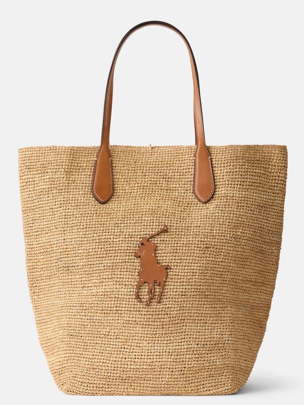 Ralph Lauren North South Raffia Tote with Tan Leather Handles - Like New